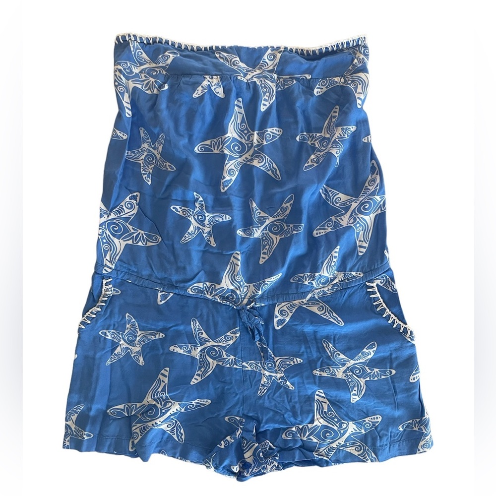 Beach Blue Strapless Romper with pockets size large